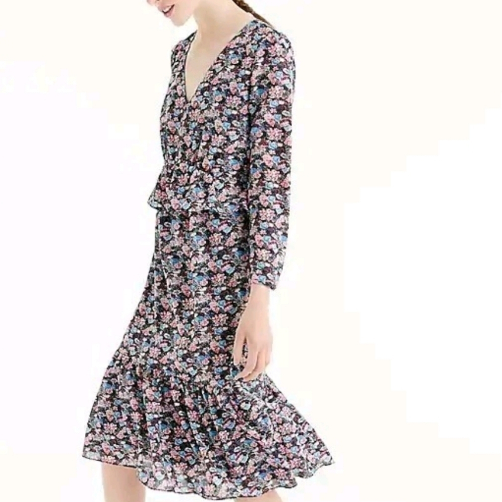 J. Crew Multicolor Floral Long Sleeve Dress